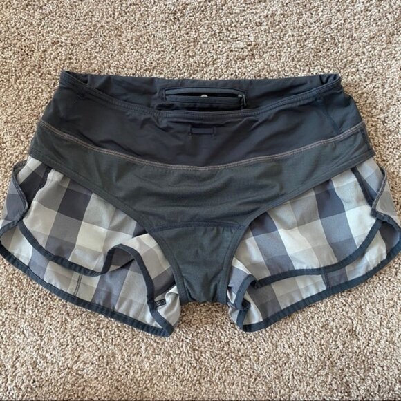 lululemon Speed Shorts Wet Dry Warm Lined Gray Plaid 25" inseam Size 6 - Picture 2 of 4